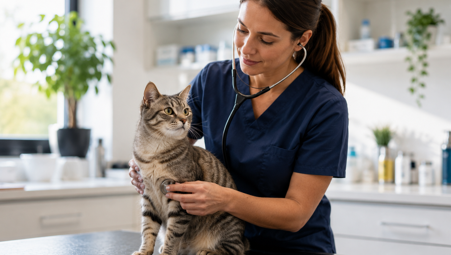 veterinär hälsocheckar en katt
